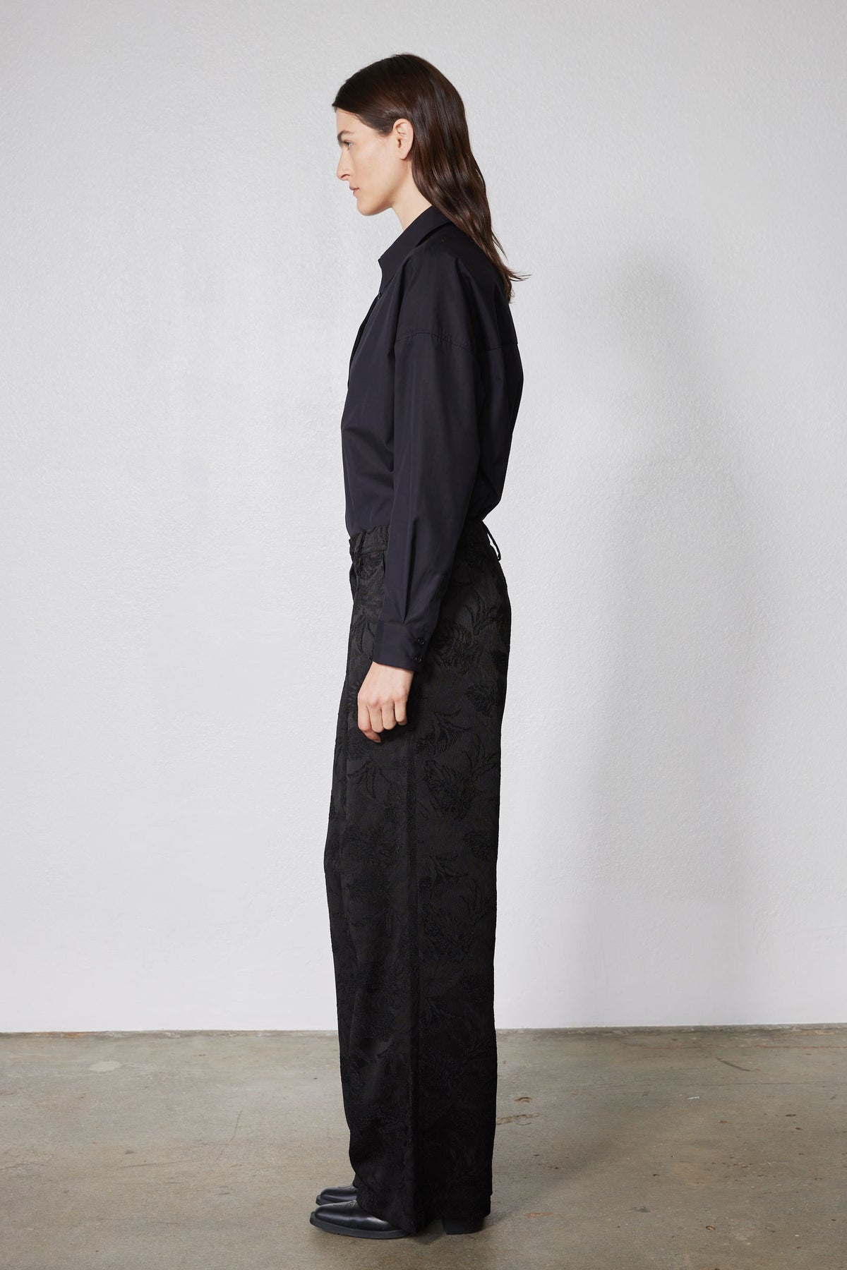 Wide Leg Pleat Jacquard Pants
