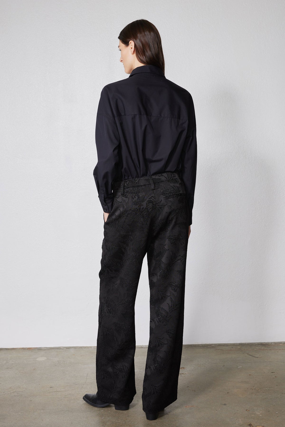 Wide Leg Pleat Jacquard Pants