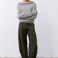 Silver heather knit crewneck sweater with long sleeves, relaxed drape fit.