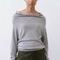 Silver heather knit crewneck sweater with long sleeves and dropped shoulders.