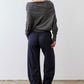 Dark navy work pants, petite, relaxed fit with elastic waistband and ankle length.