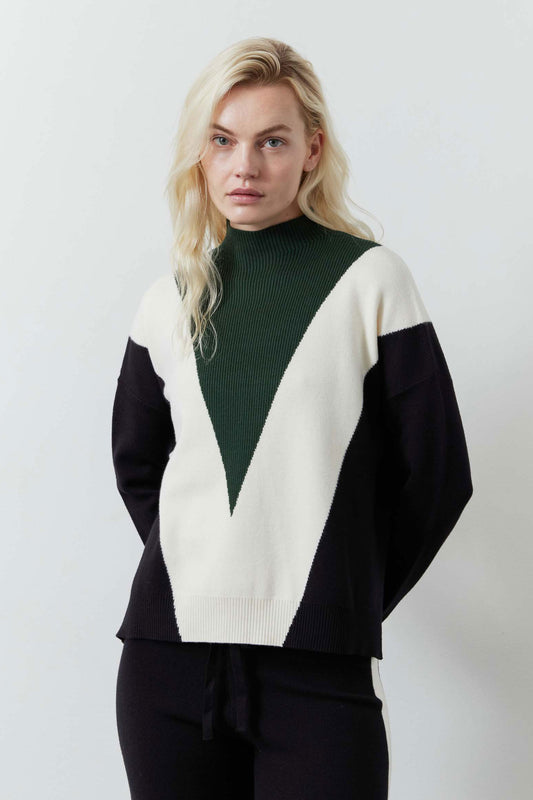 Light Knit Chevron Colorblock Sweater