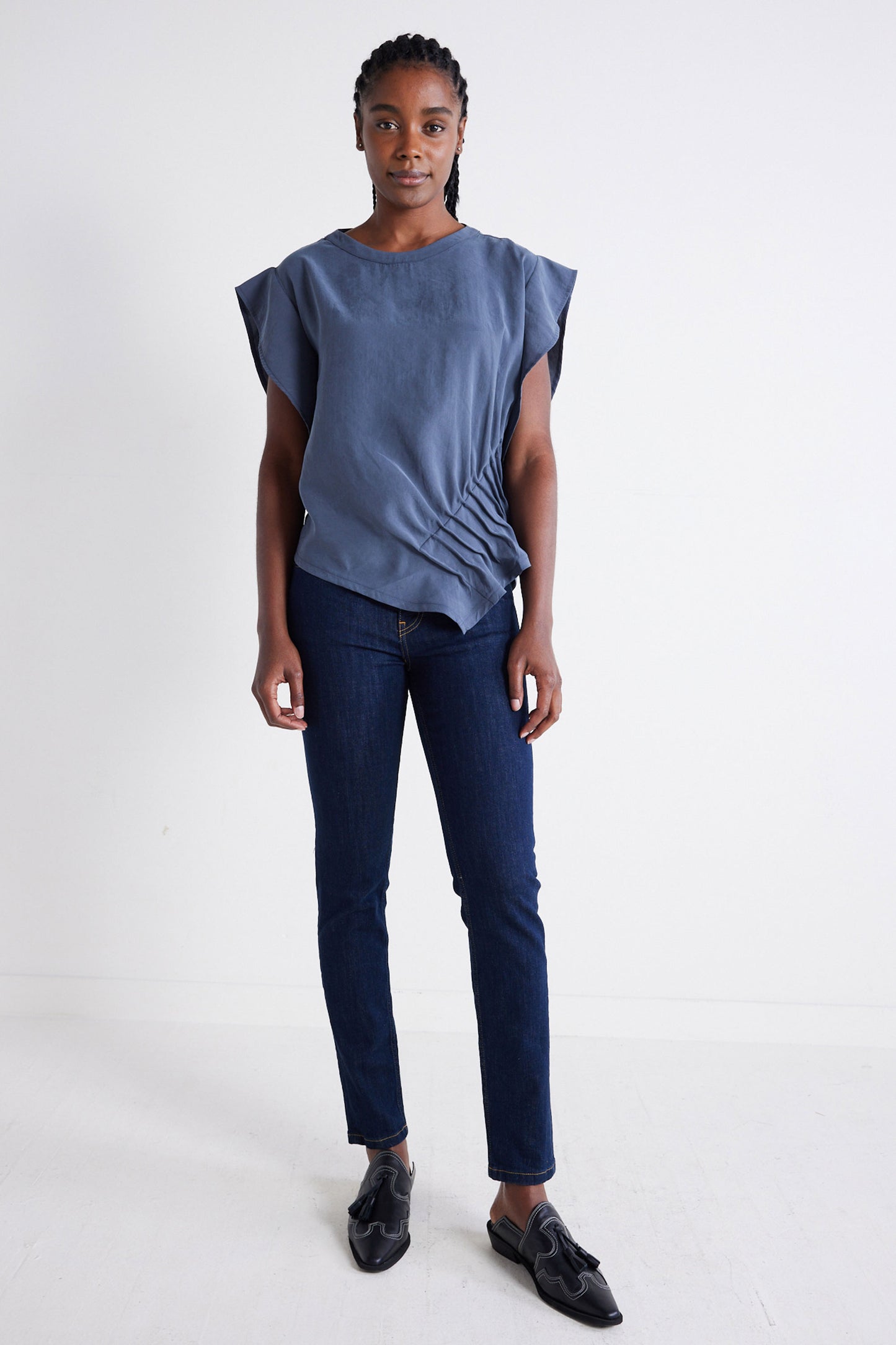 Light Poplin Asymmetric Pintuck Top