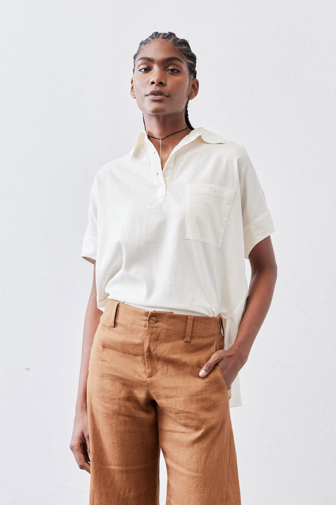 Pullover Short Sleeve Linen Blouse | Vintage White – Ruti