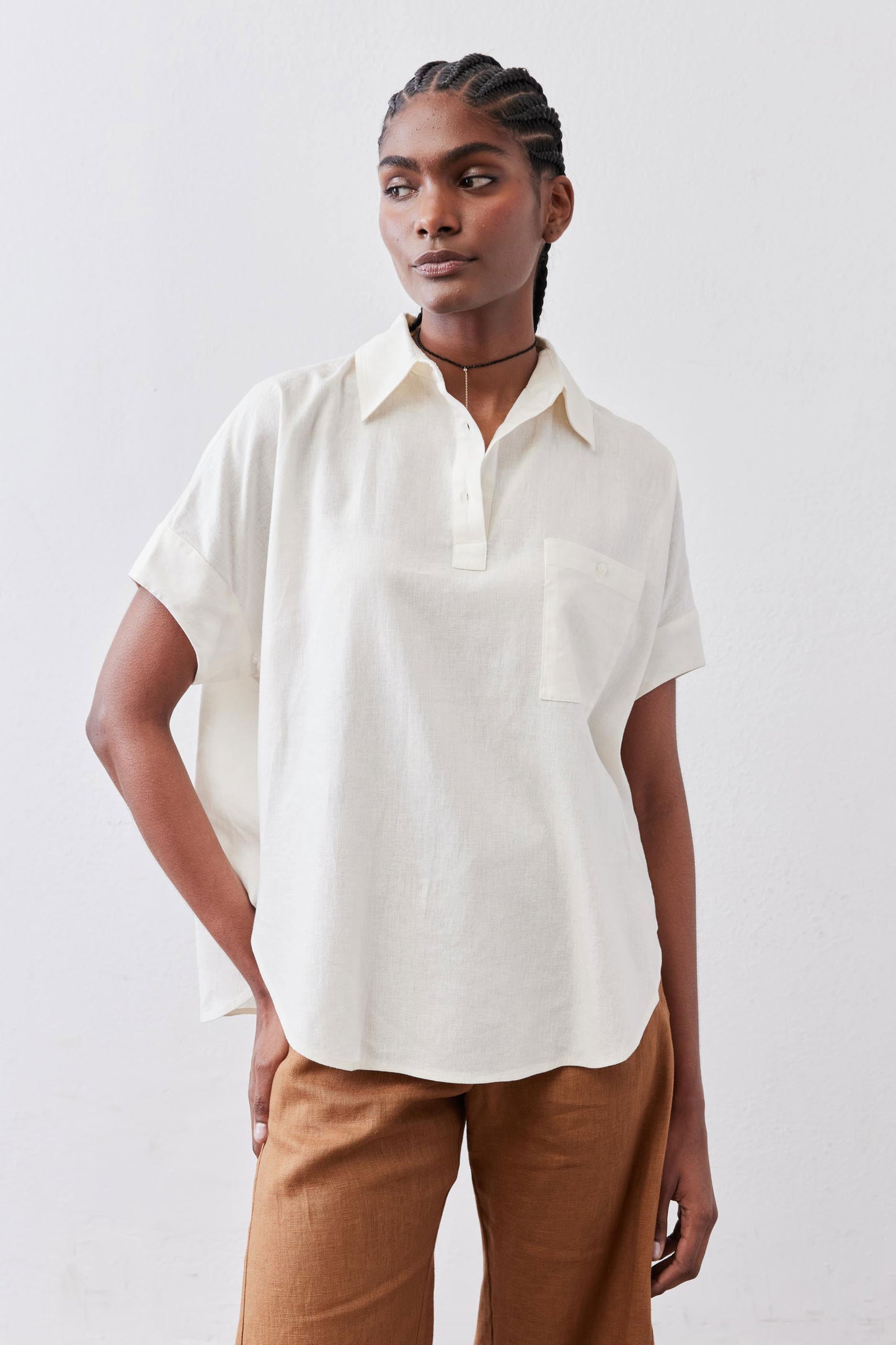 Pullover Short Sleeve Linen Blouse