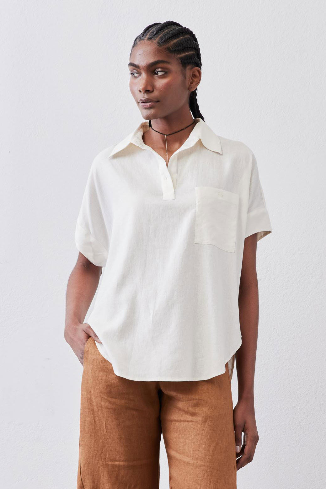 Pullover Short Sleeve Linen Blouse | Vintage White – Ruti