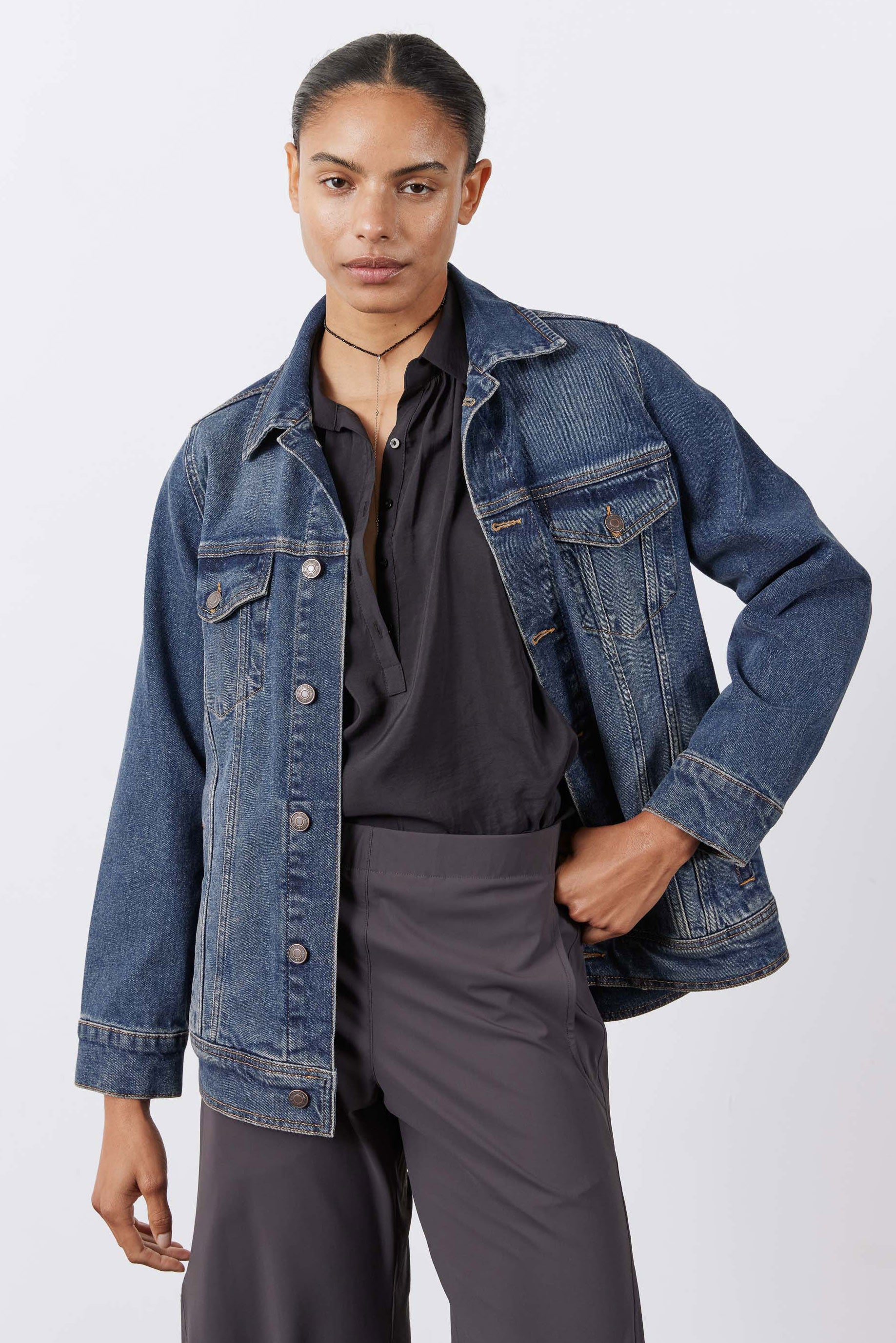 Long Line Denim Jacket | Midtown Medium Wash – Ruti