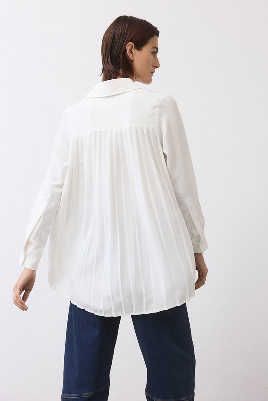 Look In The Back Pleated Long Sleeve Blouse