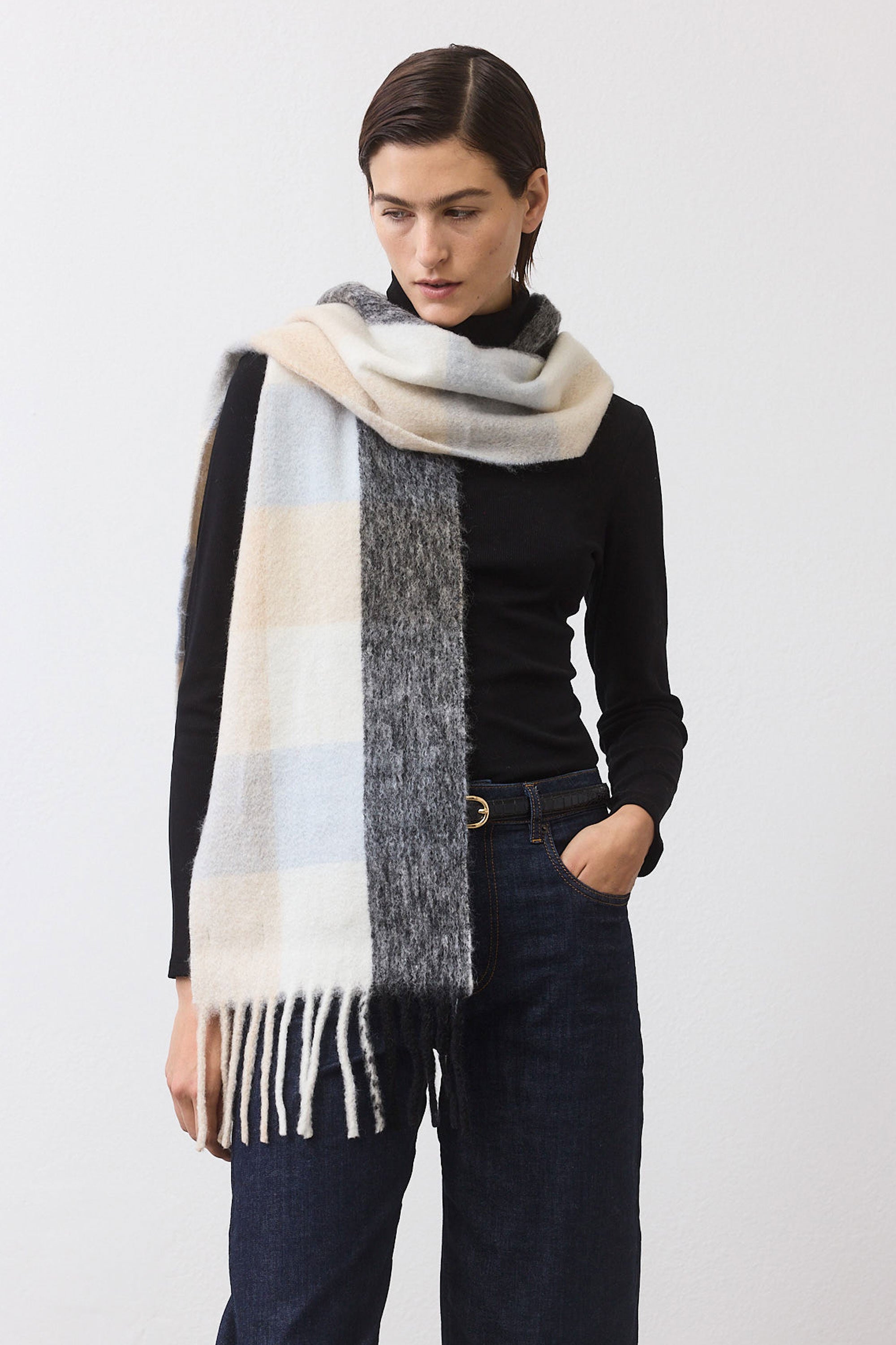 Plaid Wool Mohair Scarf