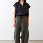 Black oversized voile blouse, short sleeves, button front, gathered collar