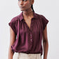 Malbec oversized silk blouse with short sleeves, button-front, relaxed fit