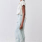 Ivory oversized silk blouse with pleated front and short sleeves