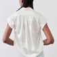 Ivory oversized silk blouse, ruched back yoke and short sleeves