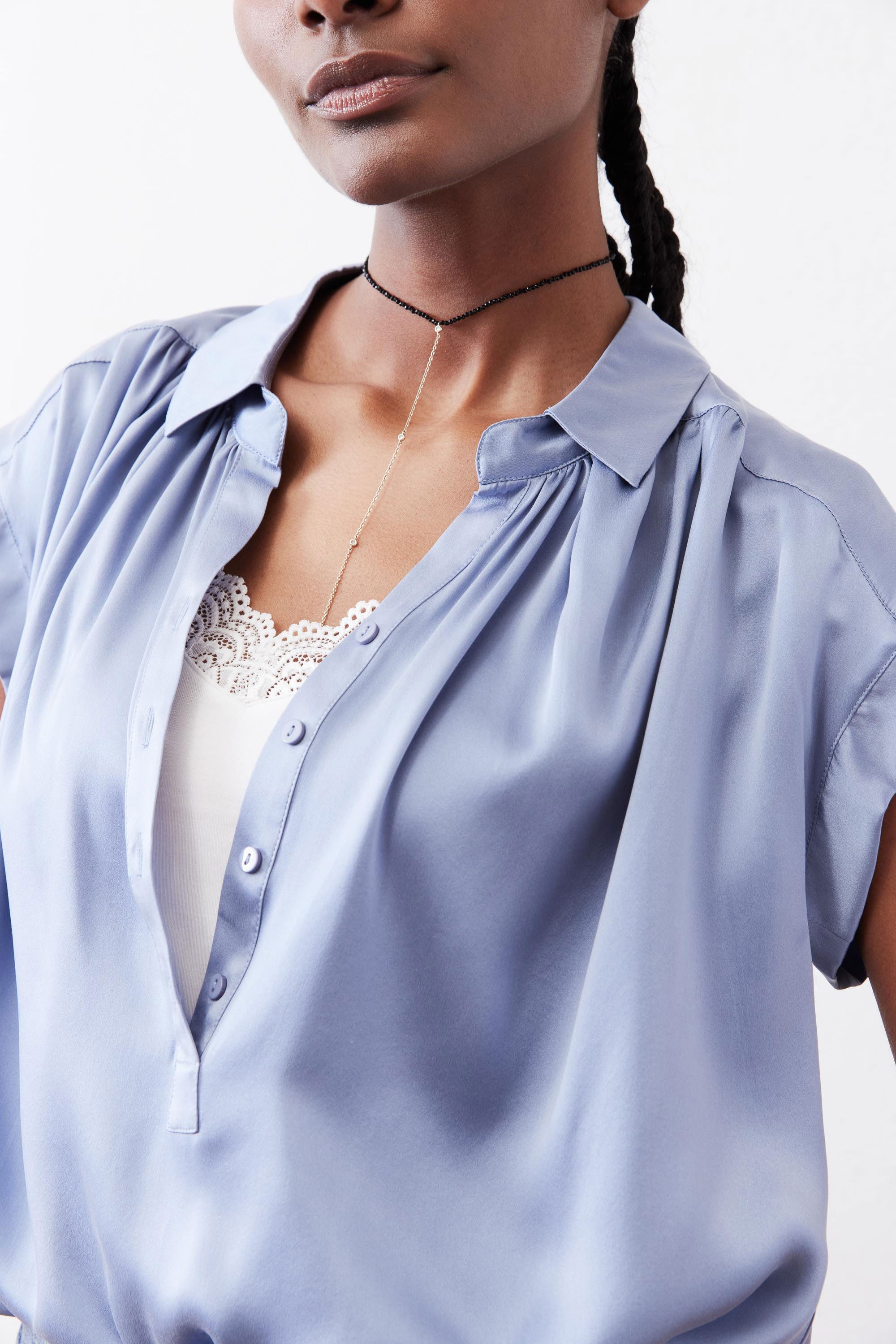 The Nonchalant Oversized Silk Blouse | Steel Blue – Ruti