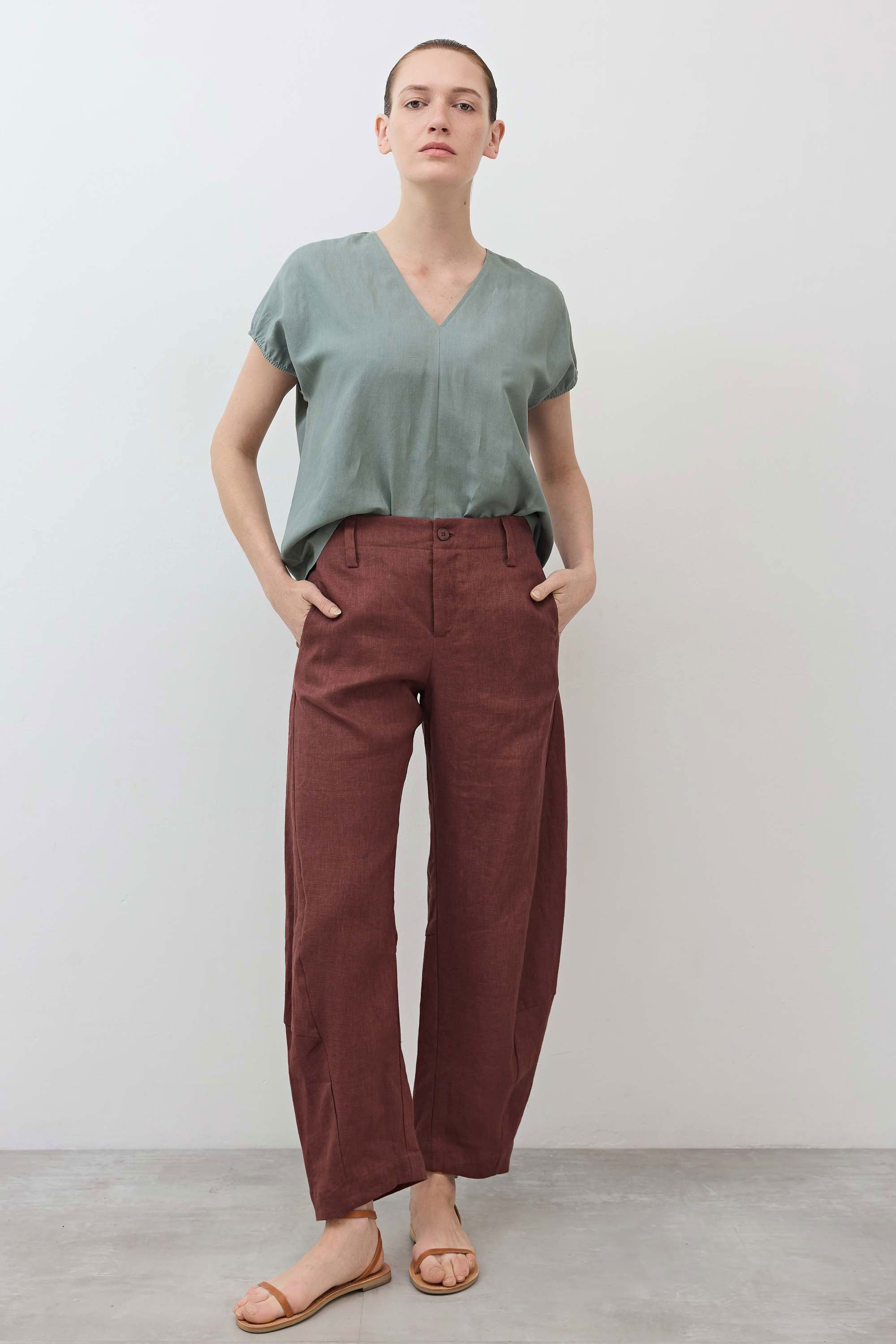 Nuanced V Neck Silk Linen Top
