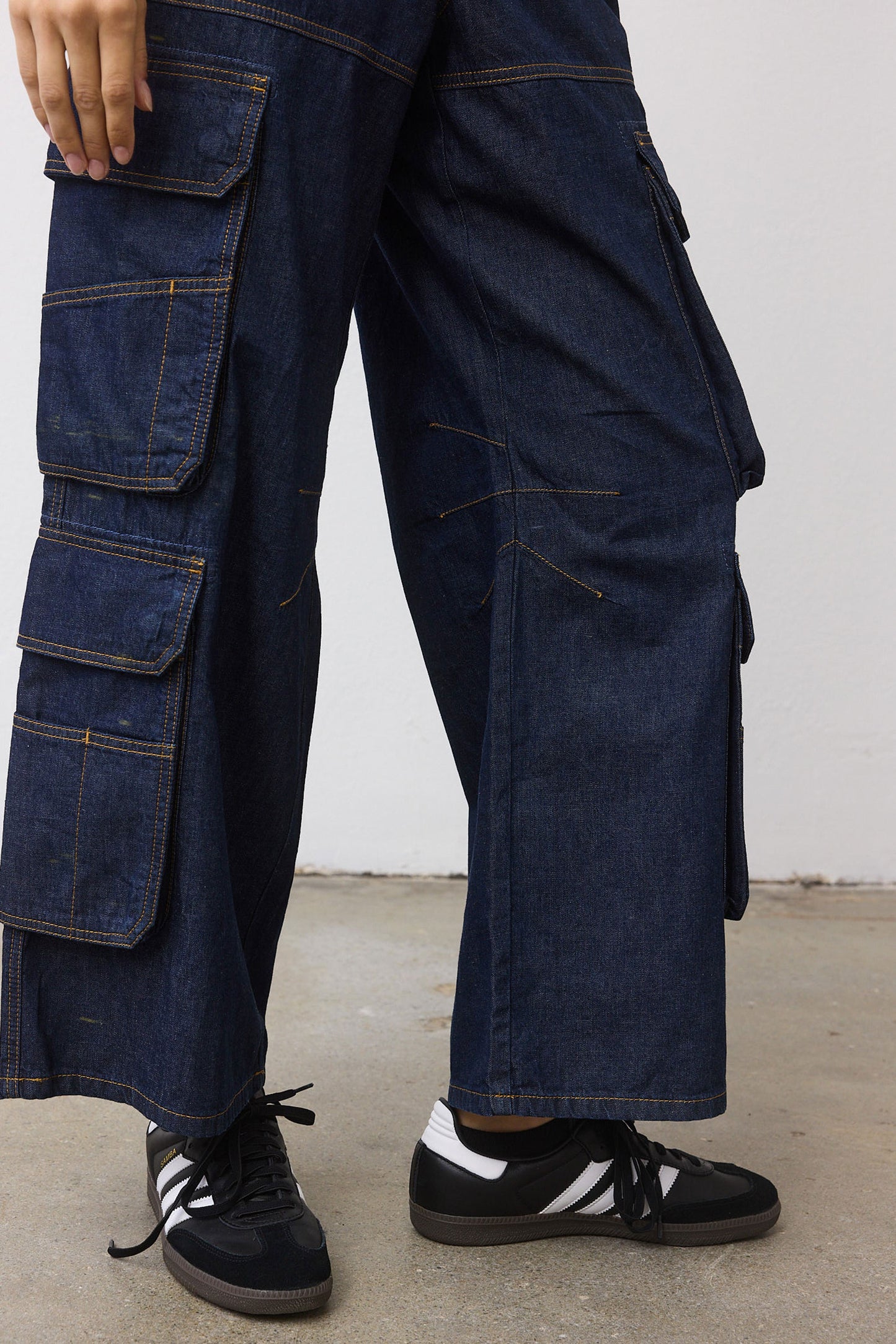 The Petite Off Duty Light Denim Cargo Pants