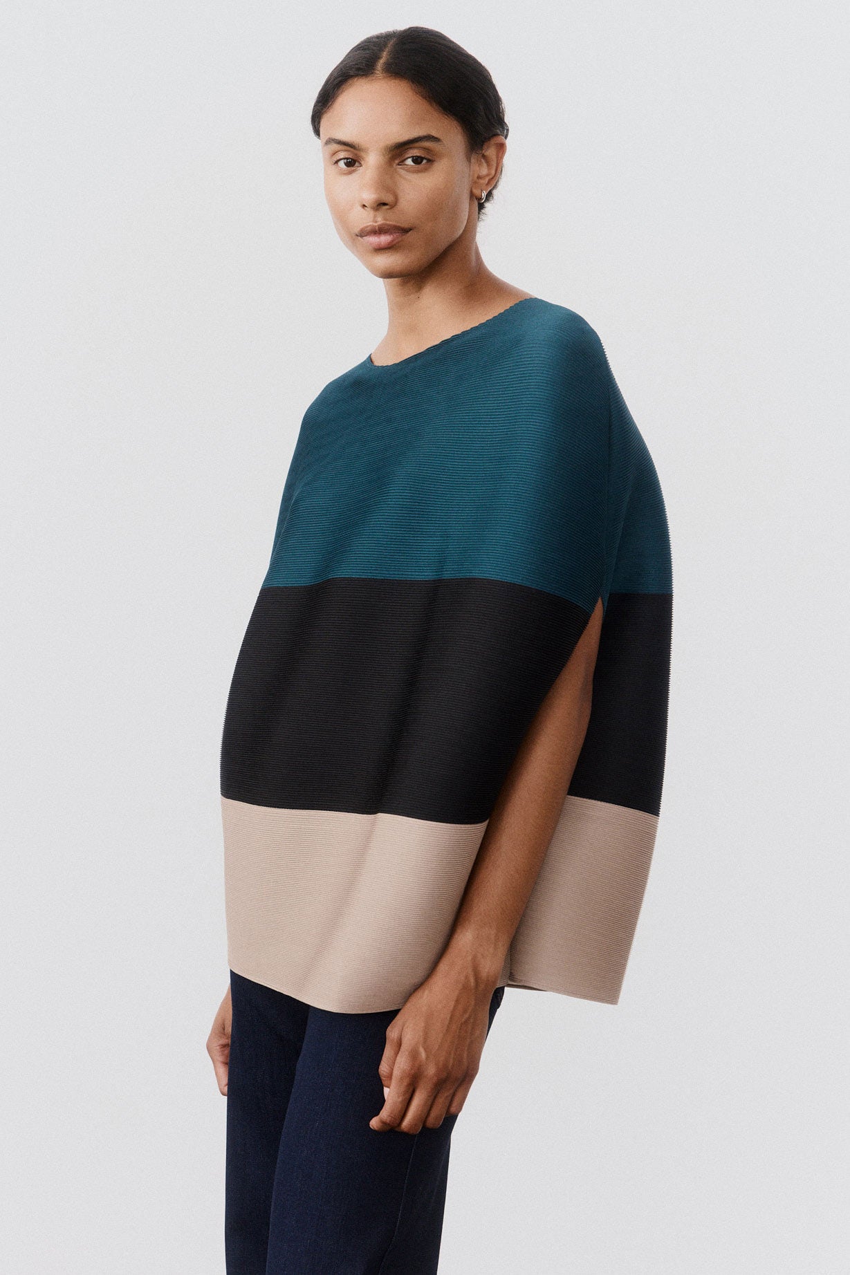 Pleated Colorblock Top | Deep Teal / Tan – Ruti