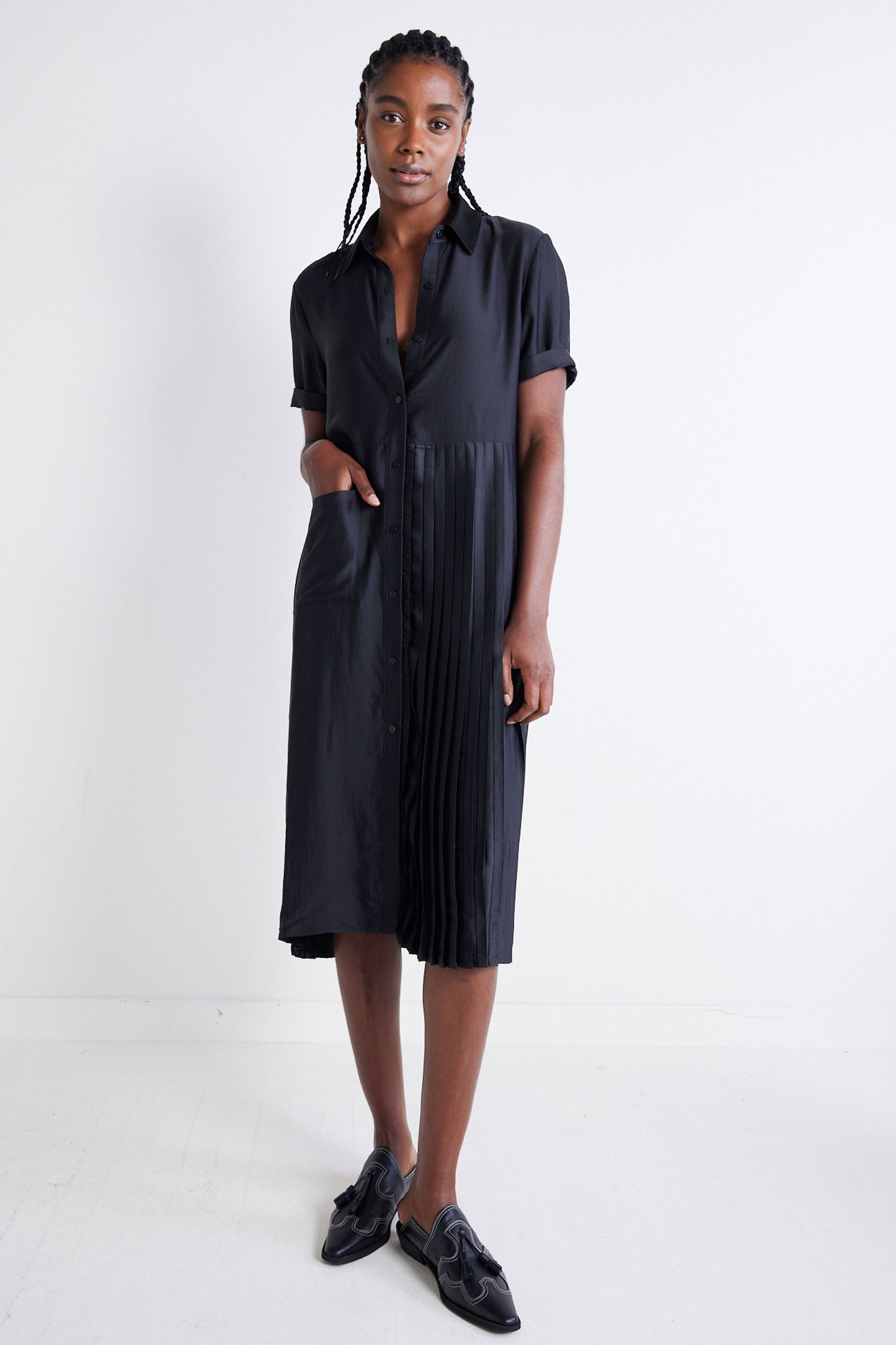 One-Sided Pleated Slinky Dress