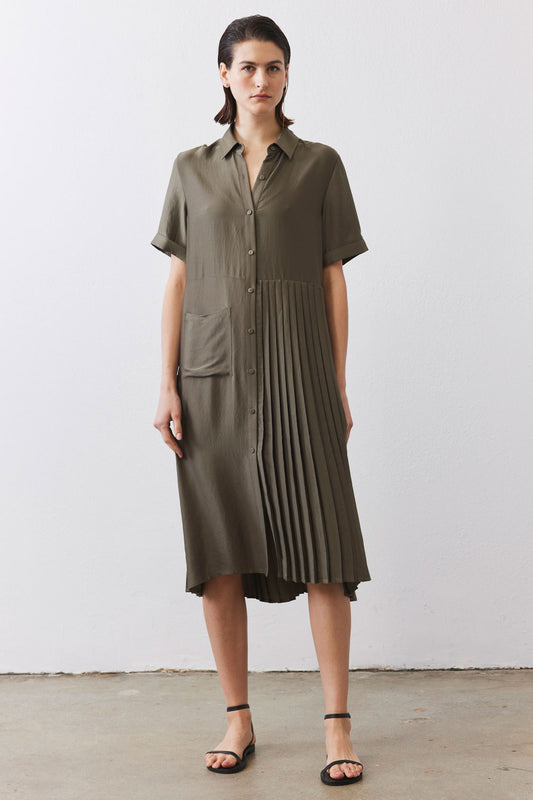 One-Sided Pleated Slinky Dress