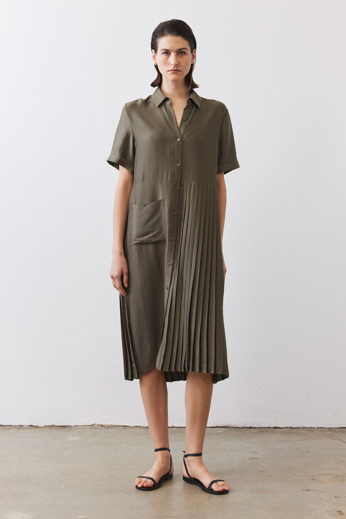 One-Sided Pleated Slinky Dress