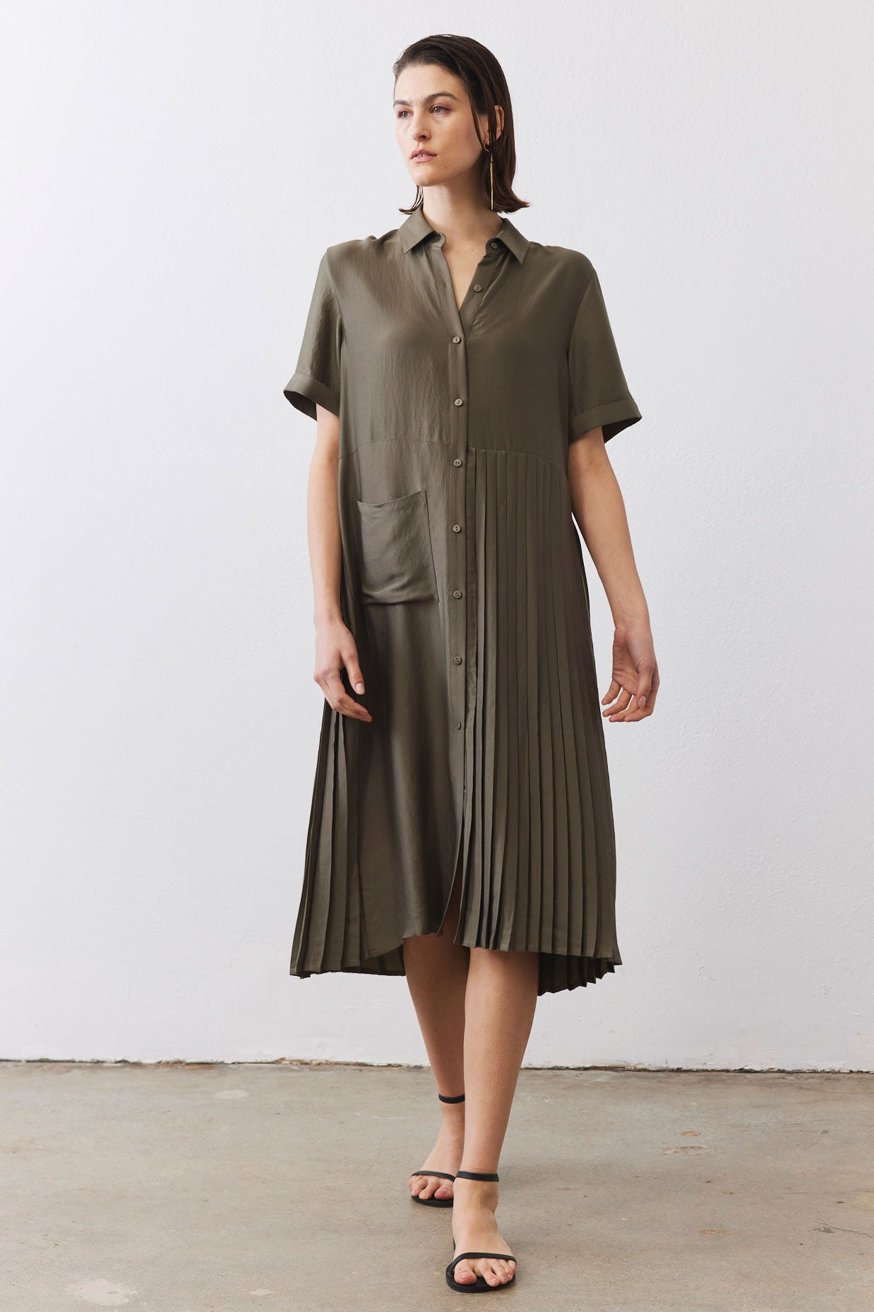 One-Sided Pleated Slinky Dress