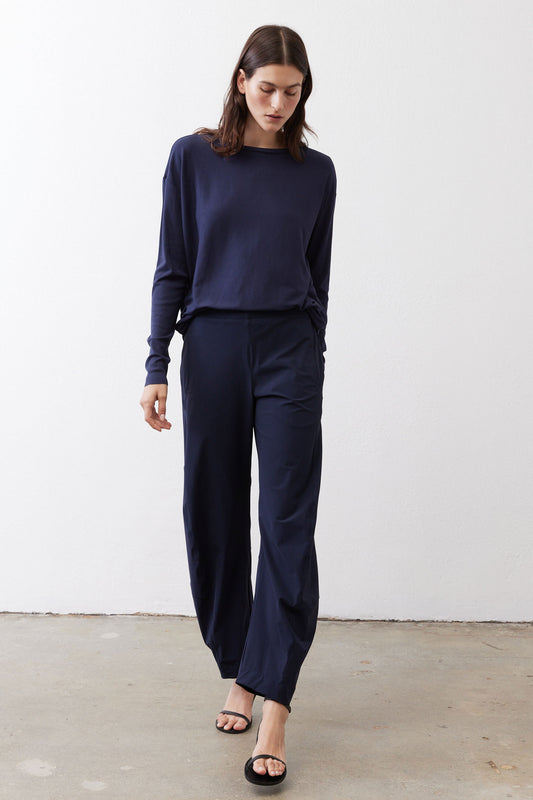 Dark navy loose work pants, front view with relaxed fit