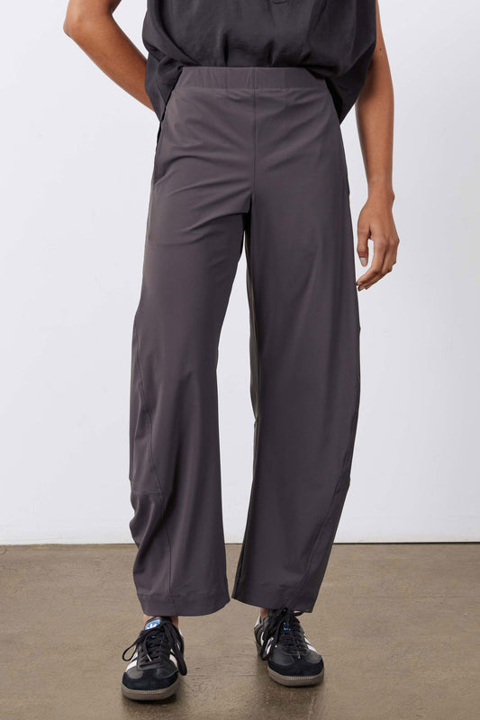 Petite loose work pants in graphite with wide legs and elastic waist