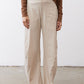 Petite work pants in light beige, elastic waist and relaxed straight legs