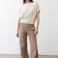 Walnut work pants with relaxed leg opening, elastic waistband and side pockets