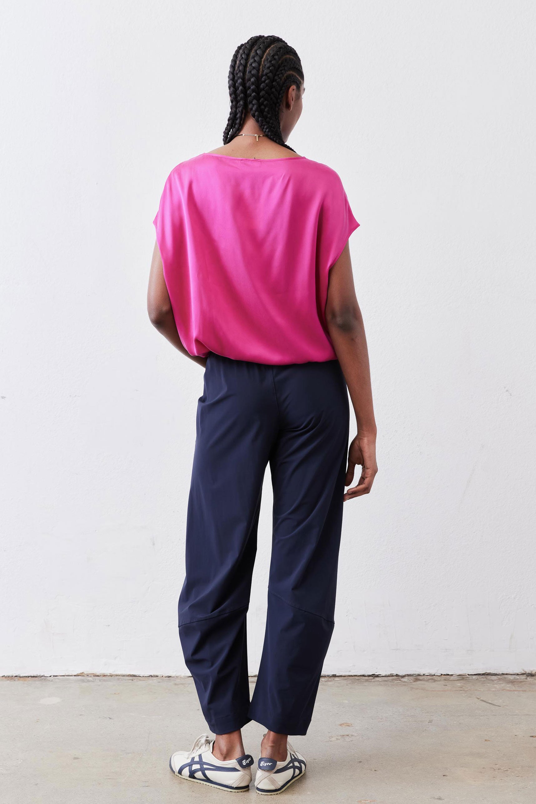 Deep sea work pants back view with relaxed fit and elastic waistband