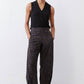 Loose work pants in dark leopard print with relaxed straight legs and elastic waist