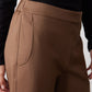 Mocha work scuba pants with front pocket seam detail and drawstring-like edging