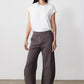 Storm gray wide-leg work scuba pants with elastic waist and straight relaxed legs