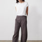 Storm gray work scuba pants with relaxed wide-leg fit and elastic waistband