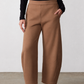 Mocha work scuba pants with elastic waist, side pockets, relaxed straight-leg fit
