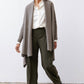 Sea gray open-knit cardigan with draped open front and long sleeves
