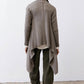 Sea gray open-knit cardigan, back view with draped asymmetrical hem