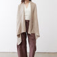 Open knit cardigan in light beige, open front with draped hem, long sleeves