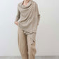 Open knit cardigan in light beige, cowl-like draped neckline with long sleeves