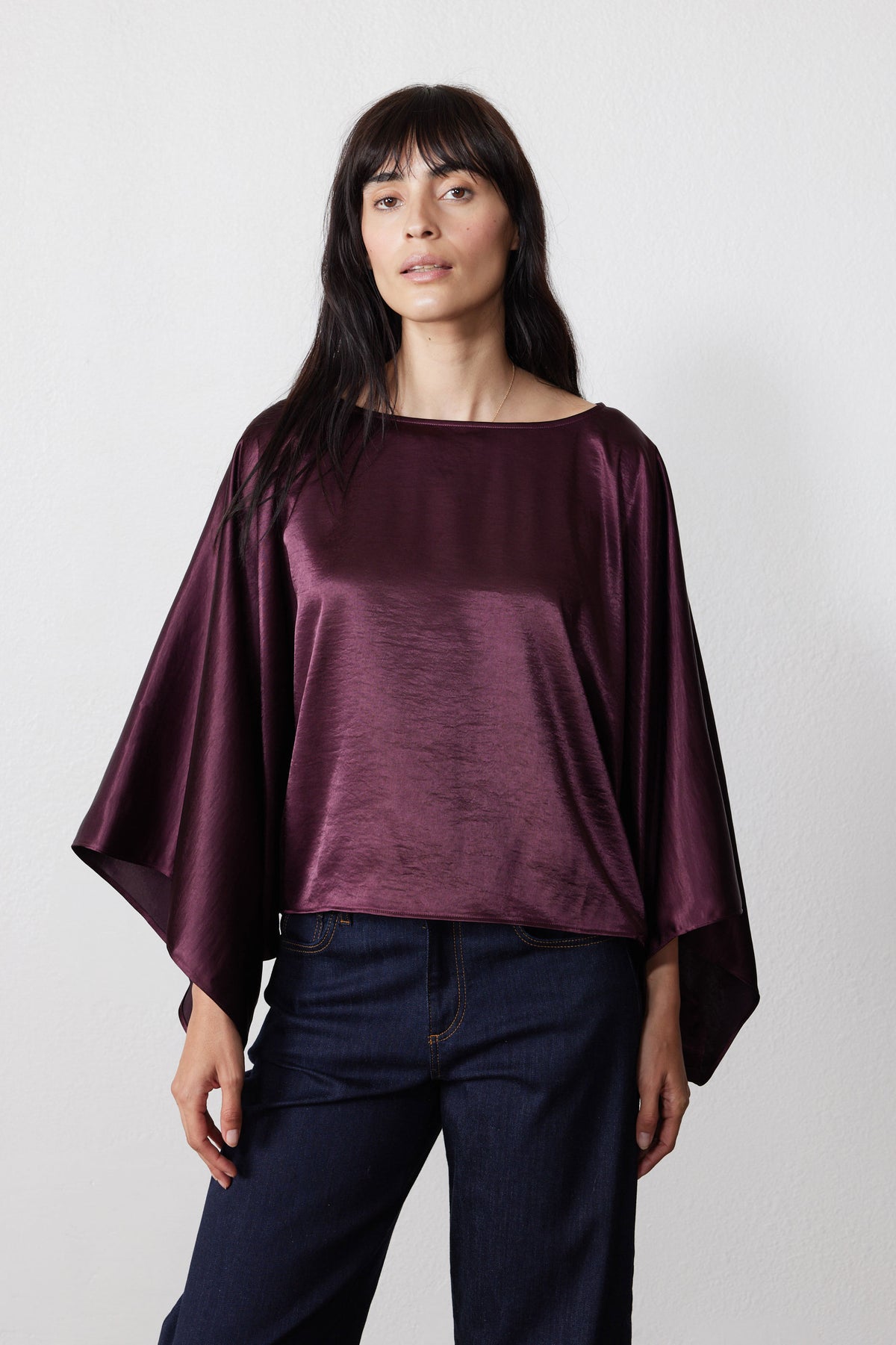 Midnight plum oversized flowy top with wide sleeves and relaxed fit