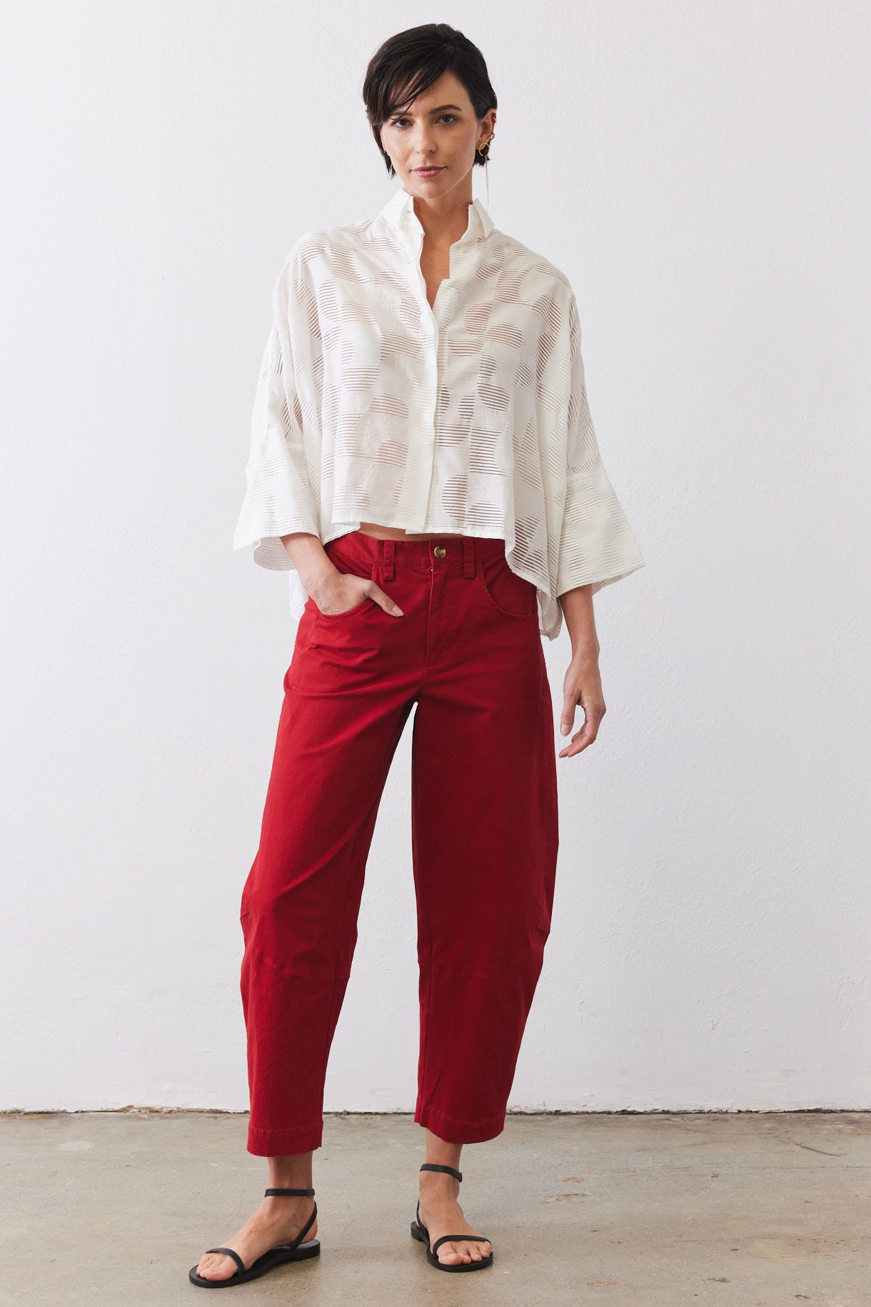 Oversized Geo Sheer Cropped Blouse