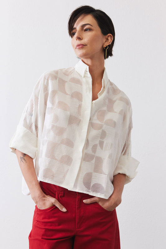 Oversized Geo Sheer Cropped Blouse