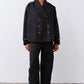 Black cargo barrel pants with relaxed legs and side cargo pocket