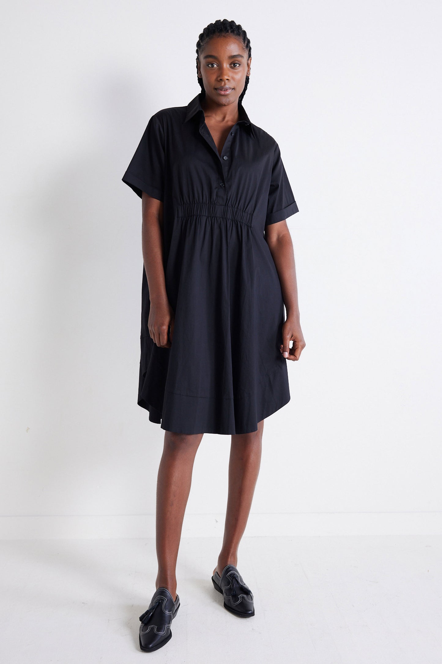 Oversized Pinch Waist Poplin Dress