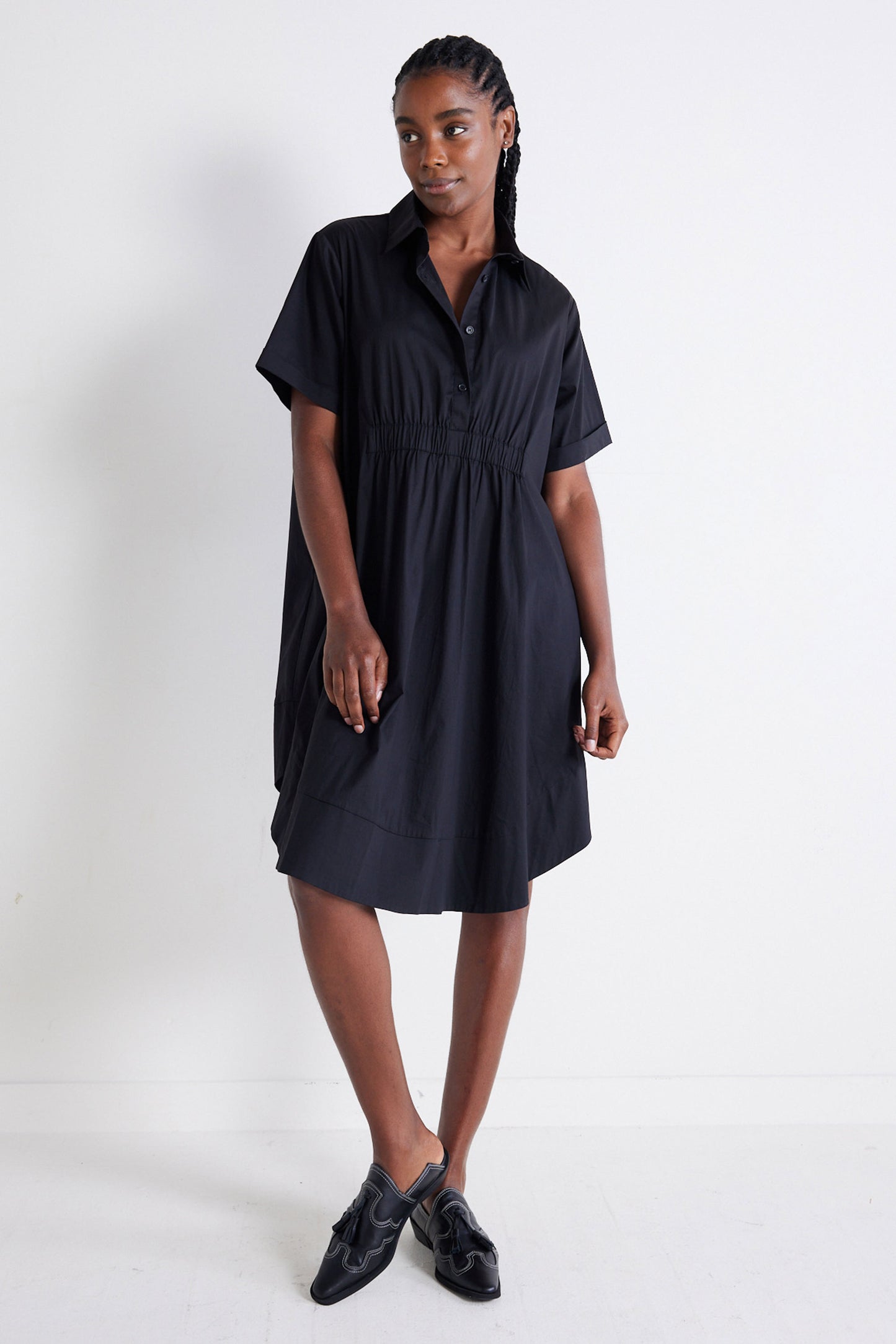 Oversized Pinch Waist Poplin Dress