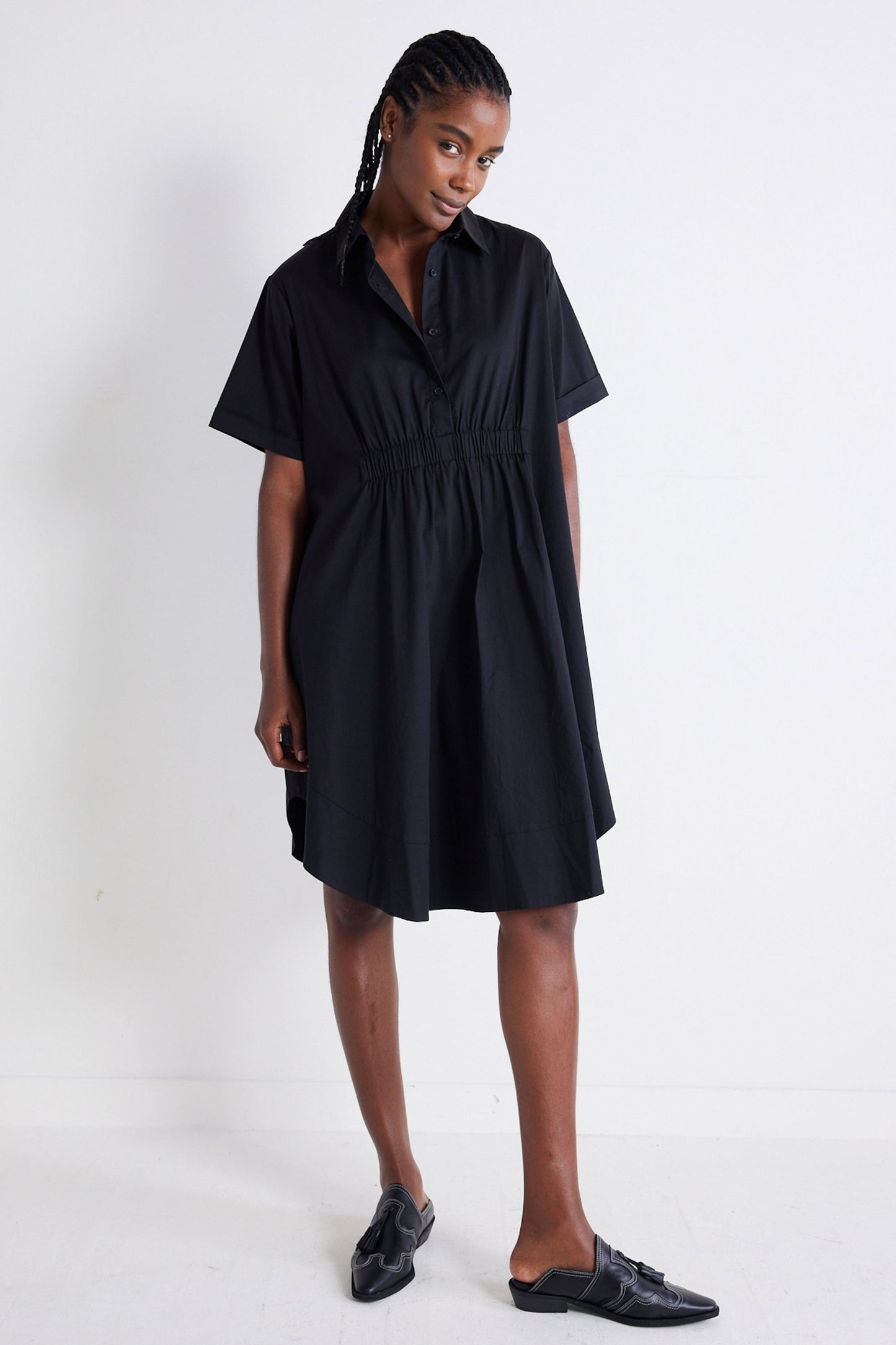 Oversized Pinch Waist Poplin Dress