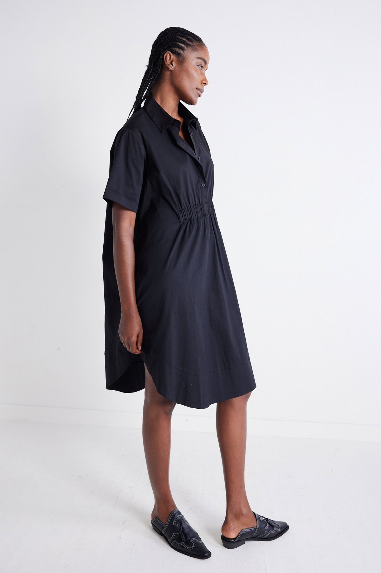 Oversized Pinch Waist Poplin Dress