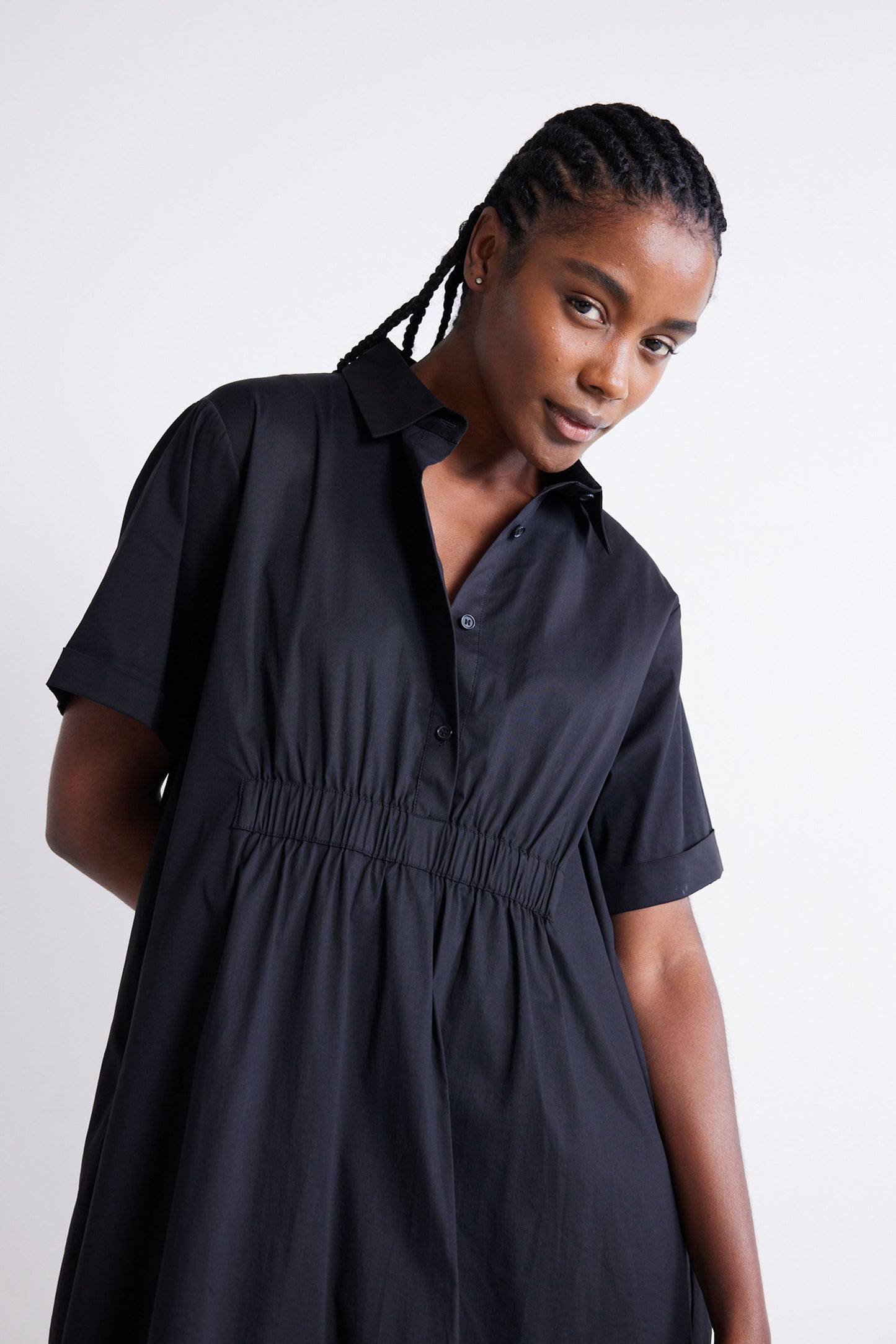 Oversized Pinch Waist Poplin Dress