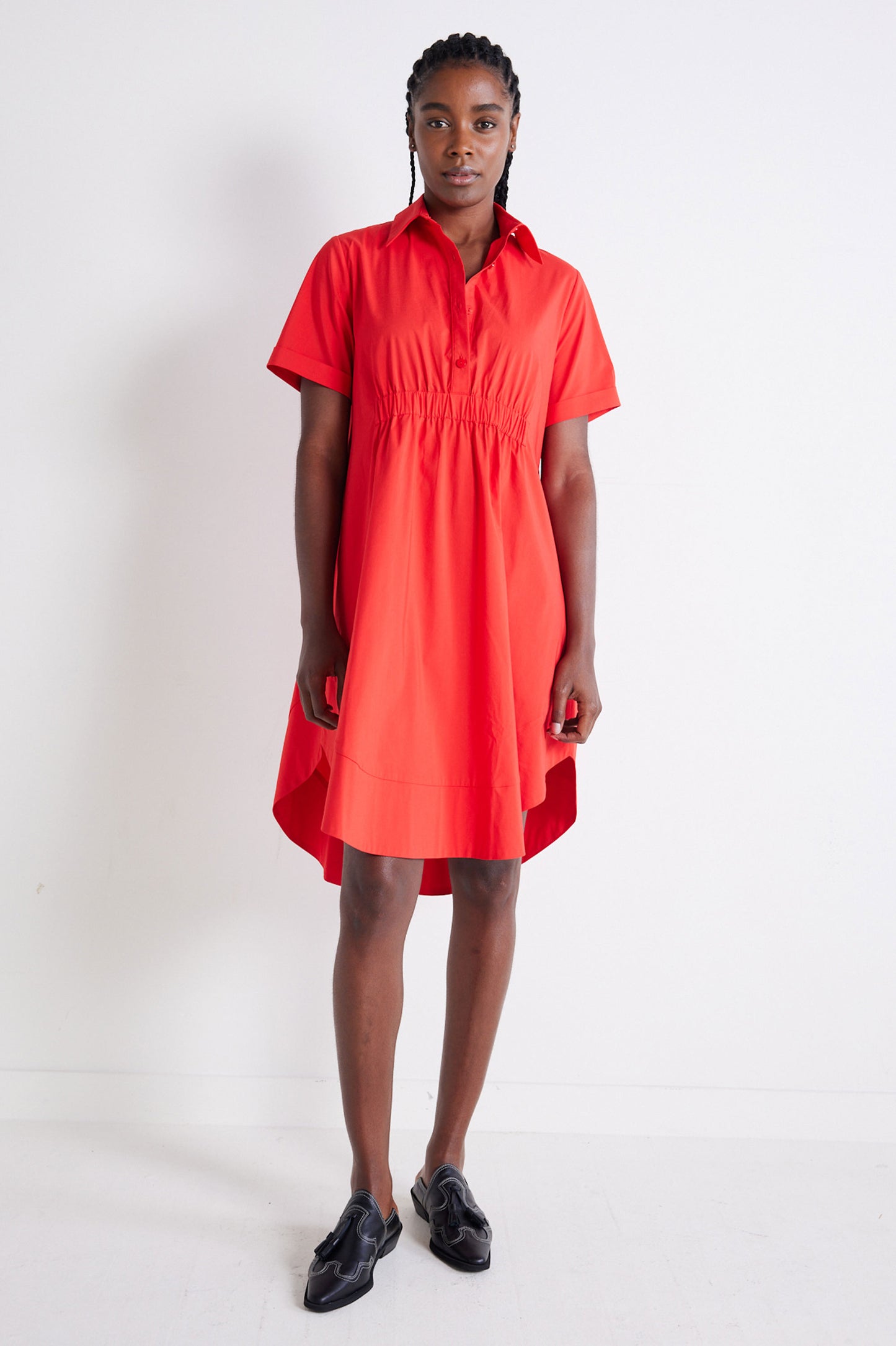 Oversized Pinch Waist Poplin Dress