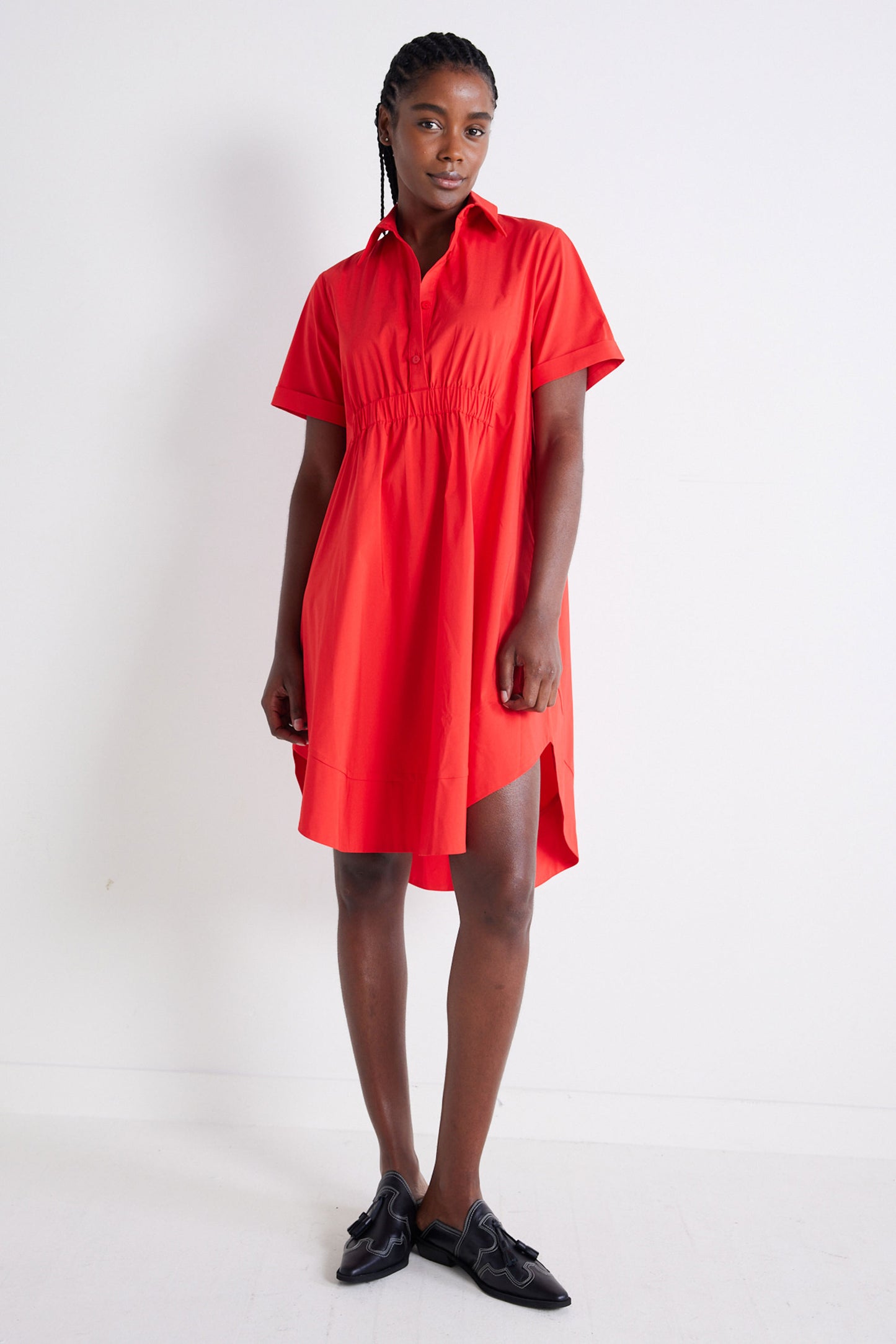 Oversized Pinch Waist Poplin Dress